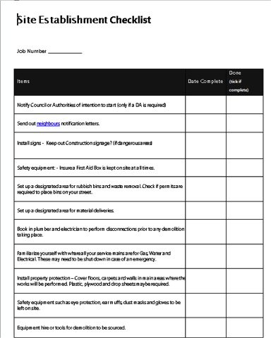 Site Establishment Checklist example